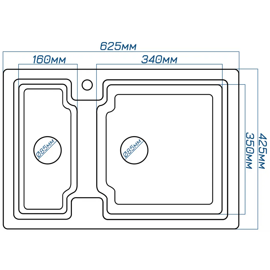 Гранітна кухонна мийка Valetti 43L 425х625 мм