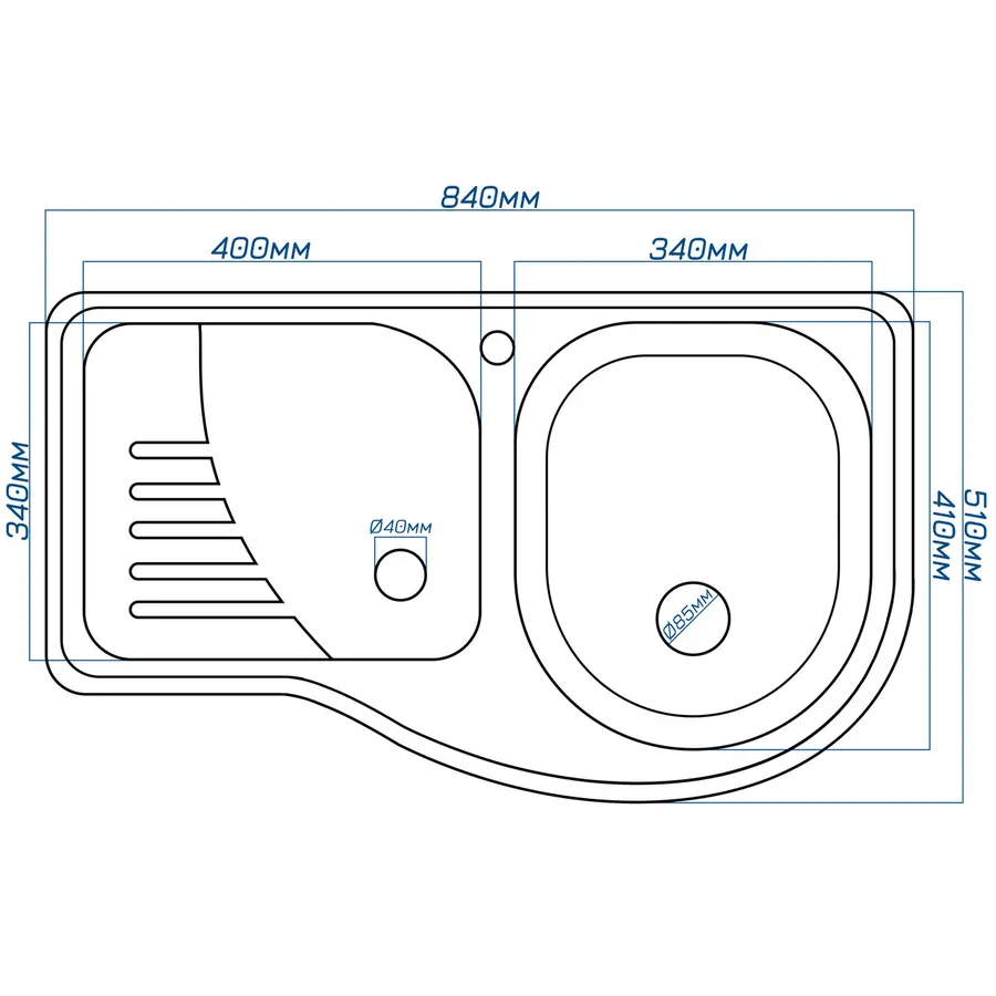 Гранітна кухонна мийка Valeti 52L 510 x840 мм
