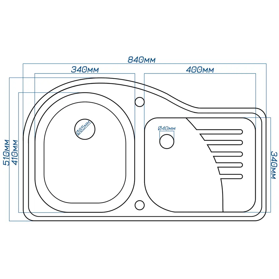 Гранітна кухонна мийка Valeti 52D 510 x840 мм