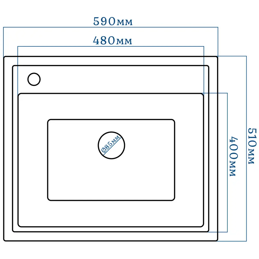 Гранітна кухонна мийка Valetti 49L 510х590 мм