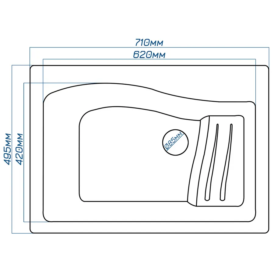 Гранітна кухонна мийка Valetti 70N 495х710 мм