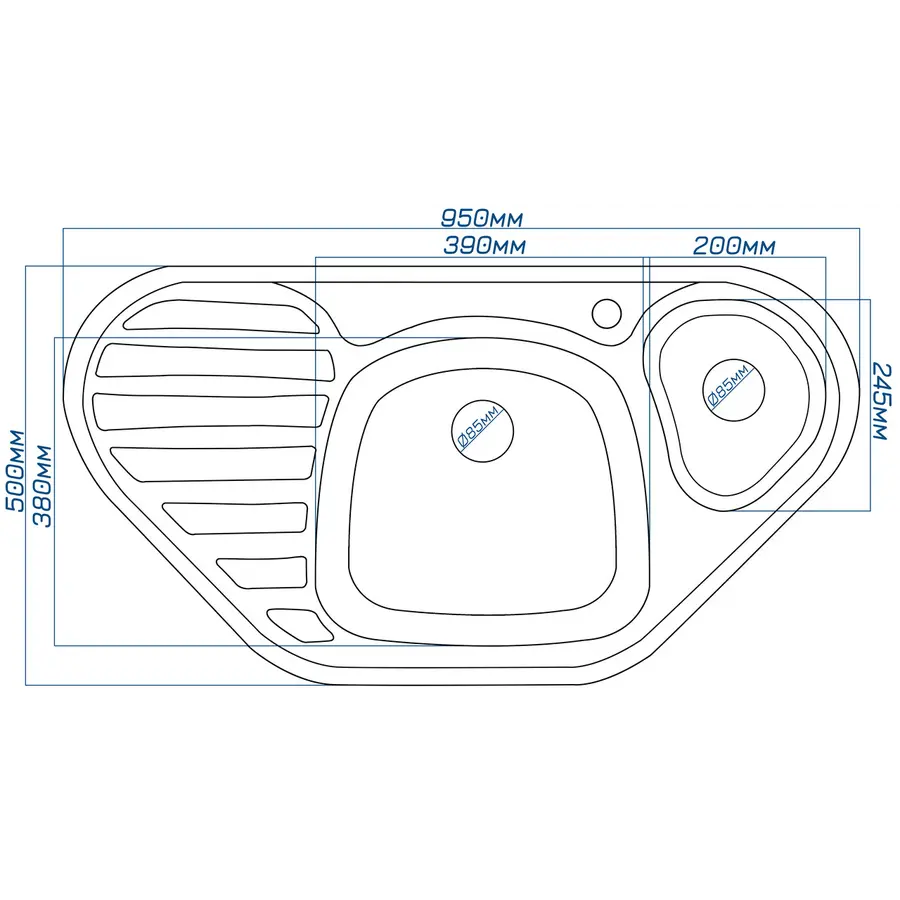 Гранітна кухонна мийка EcoLine 20R 950x500мм