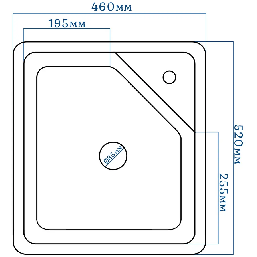Гранітна кухонна мийка EcoLine 76G/V 520x460мм