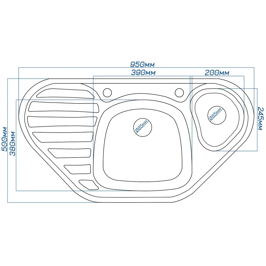 Гранітна кухонна мийка Valetti 20D 500x950 мм