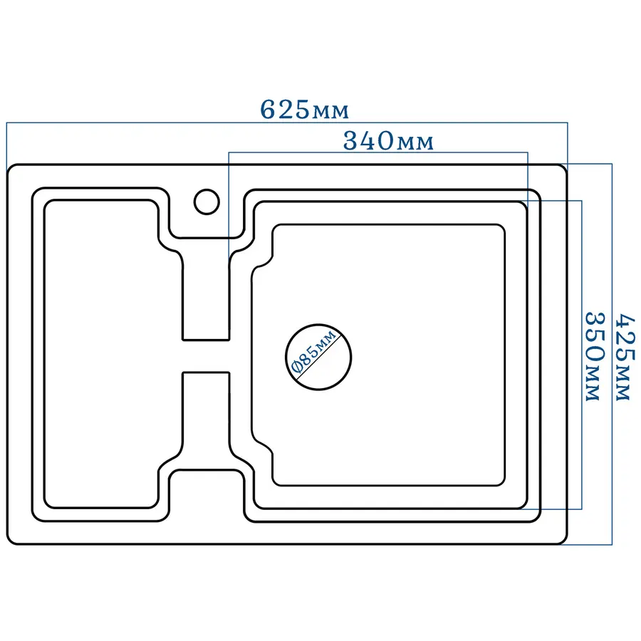 Гранітна кухонна мийка Valetti 78L 425х625 мм