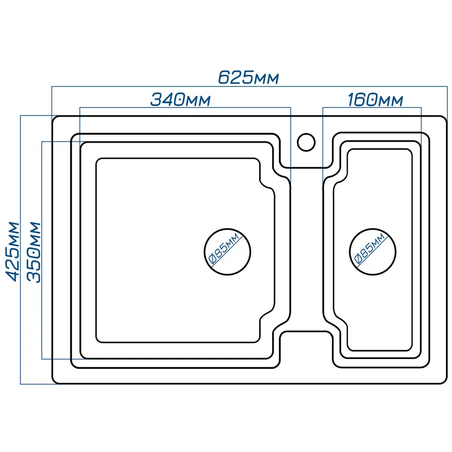 Гранітна кухонна мийка Valeti 43R 425 x625 мм