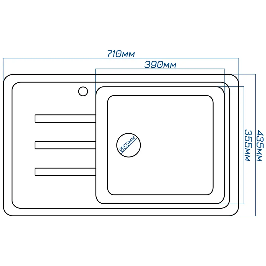 Гранітна кухонна мийка Valetti 63L 435х710 мм