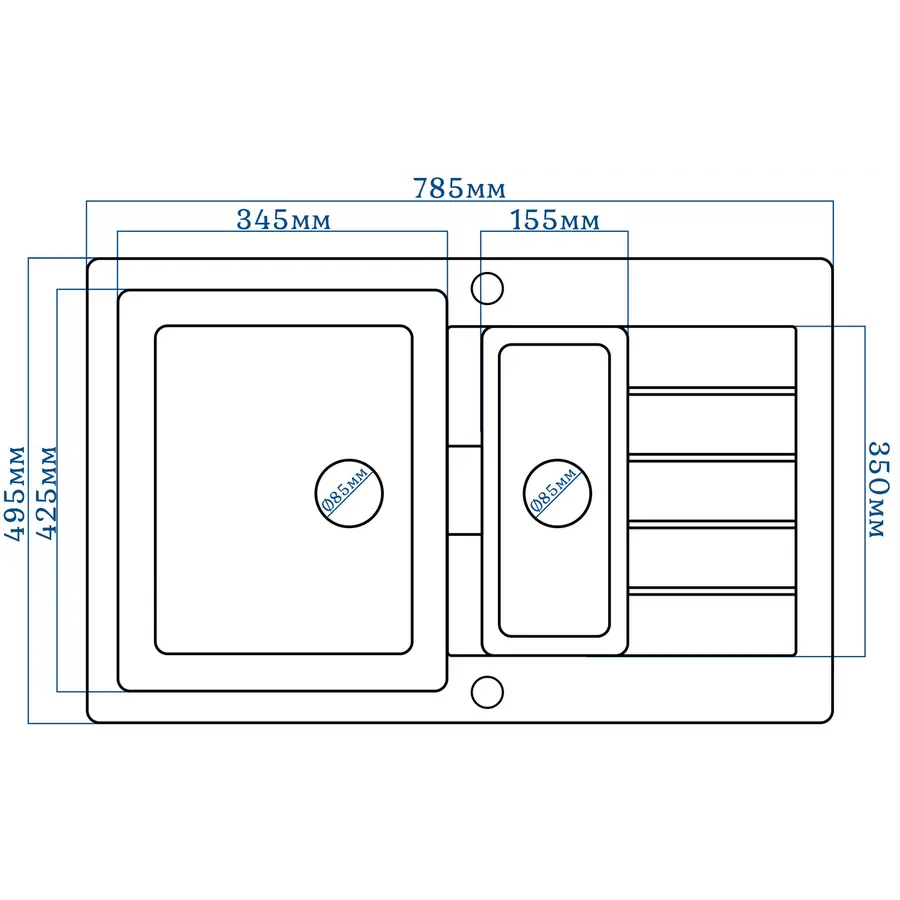 Гранітна кухонна мийка EcoLine 29D 785x495мм