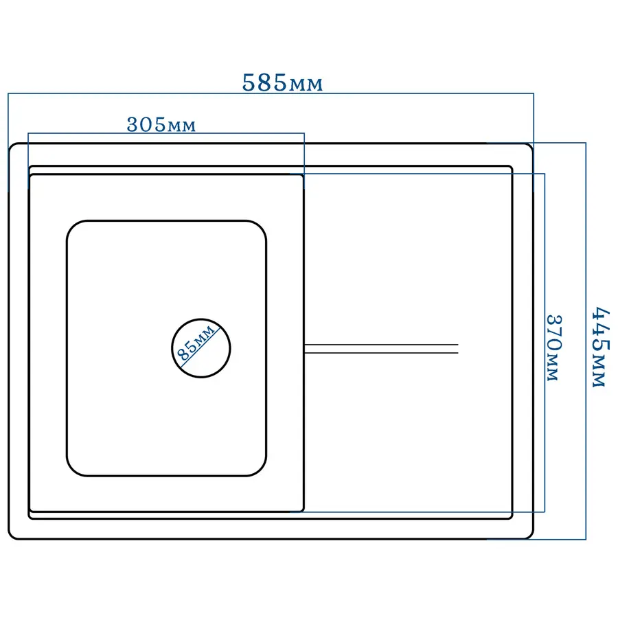 Гранітна кухонна мийка EcoLine 75N 585х445мм