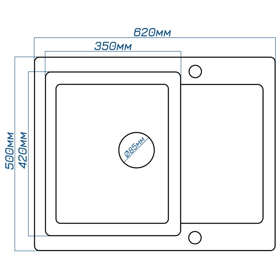 Гранітна кухонна мийка Valetti 26D 500х620 мм