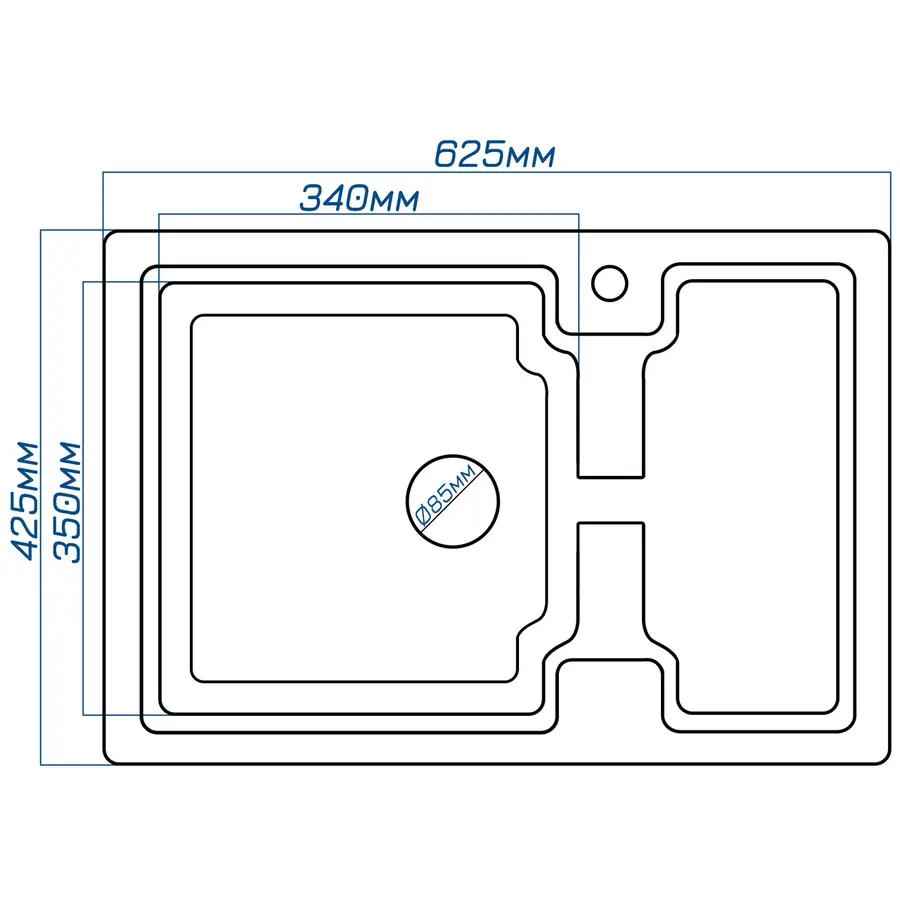 Гранітна кухонна мийка Valetti 78R 425х625 мм