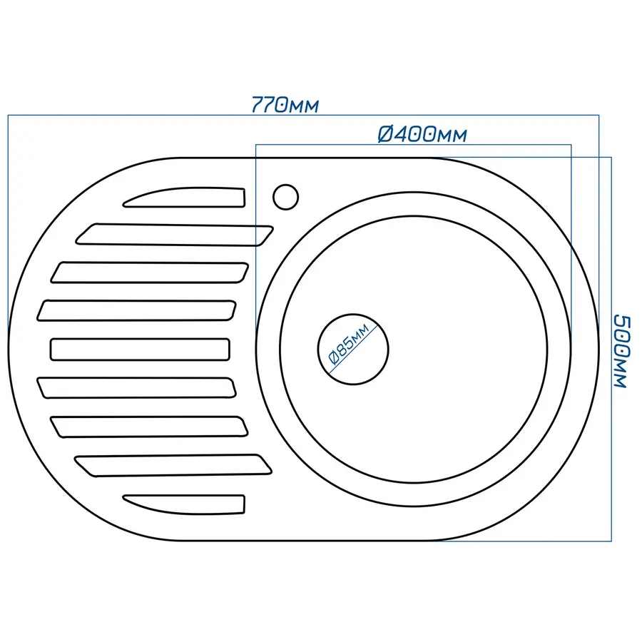 Гранітна кухонна мийка Valetti 27L 500х770 мм
