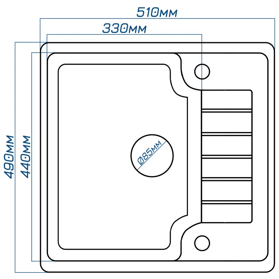Гранітна кухонна мийка Valetti 71D 490х510 мм