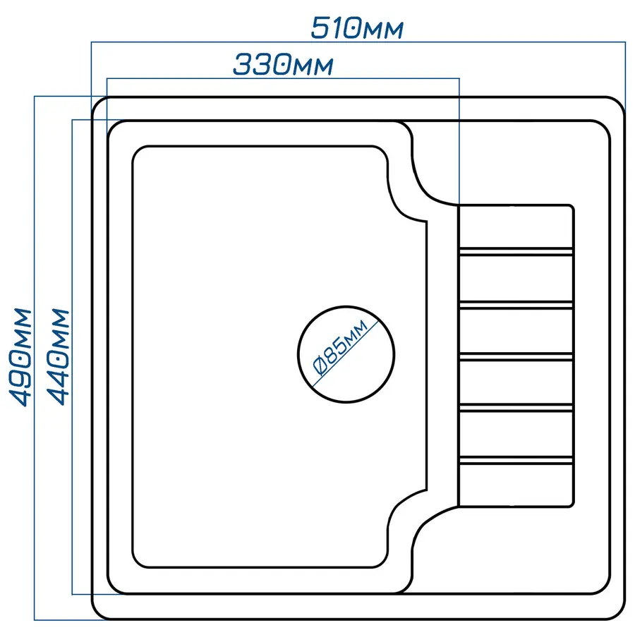 Гранітна кухонна мийка Valetti 71N 490х510 мм