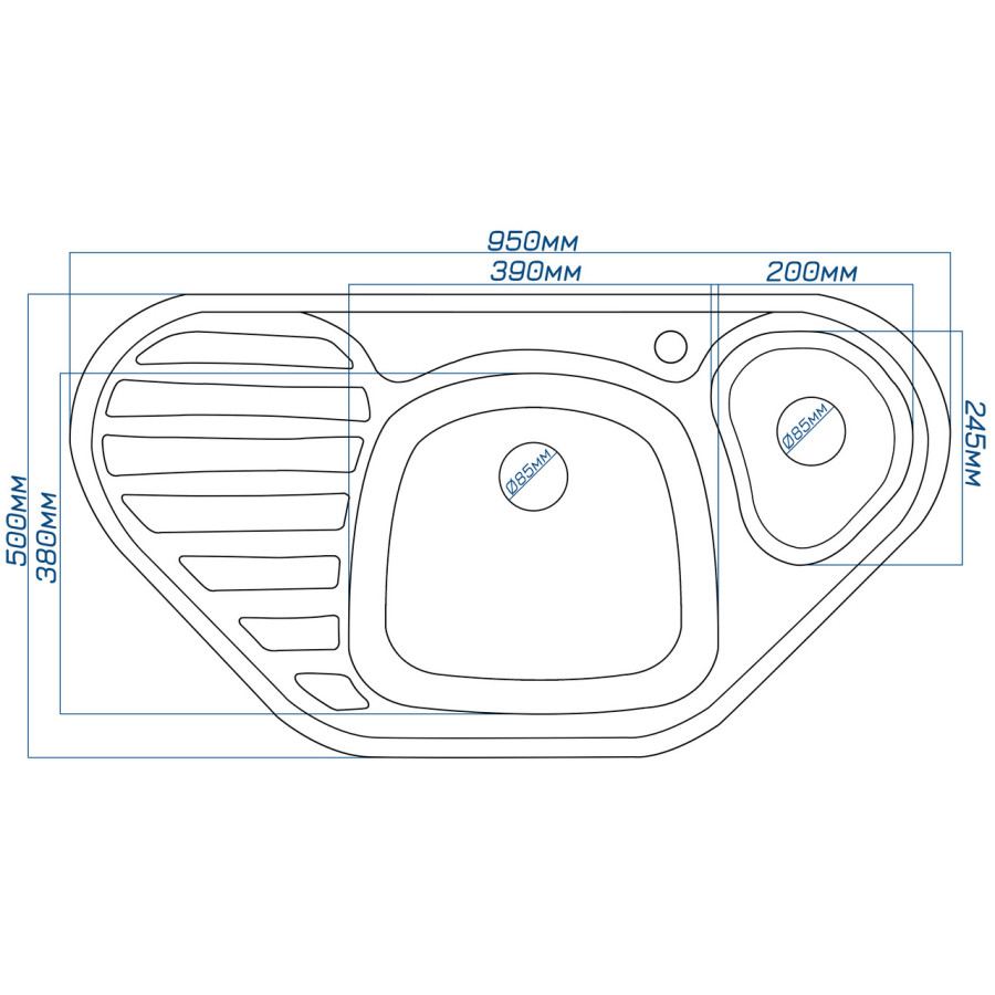 Гранітна кухонна мийка EcoLine 20R 950x500мм Терра