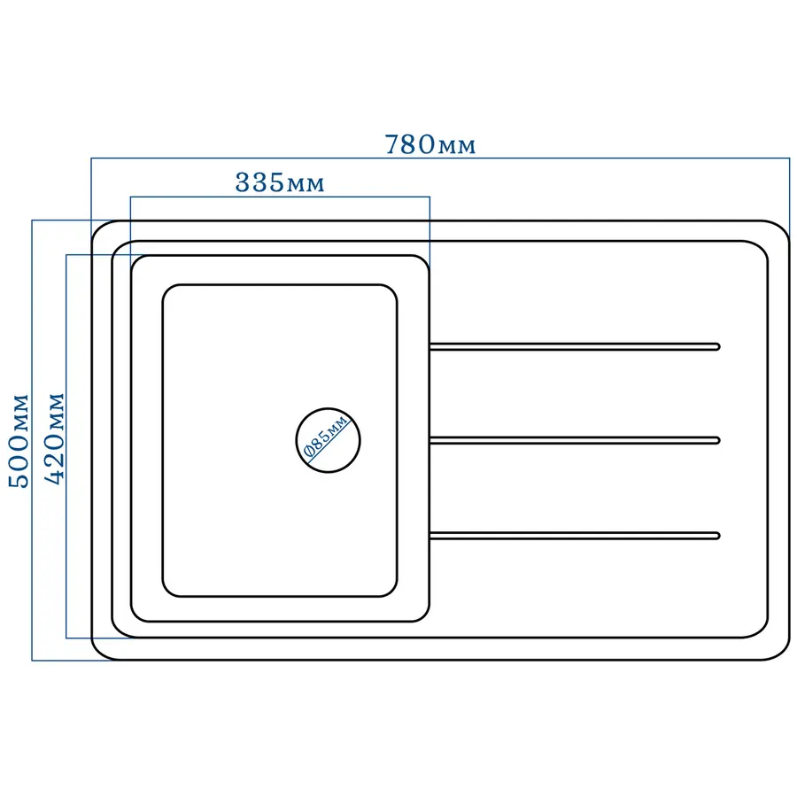 Гранітна кухонна мийка EcoLine 24N 780x500мм Сірий