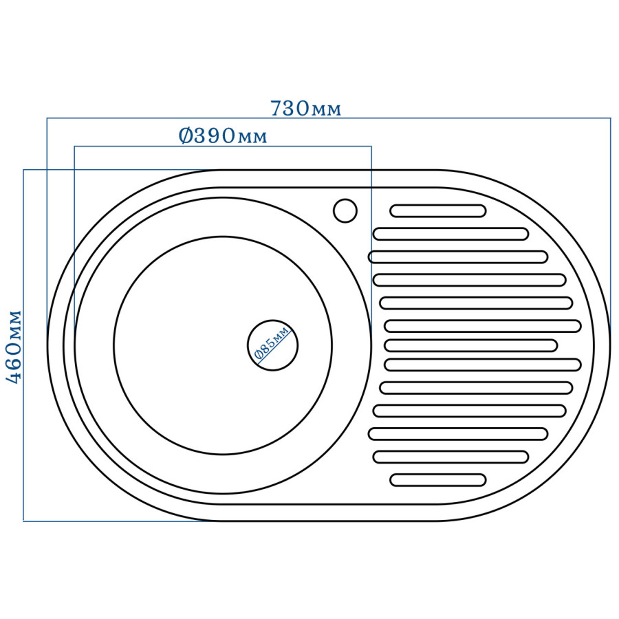 Гранітна кухонна мийка EcoLine 42R 730х460мм