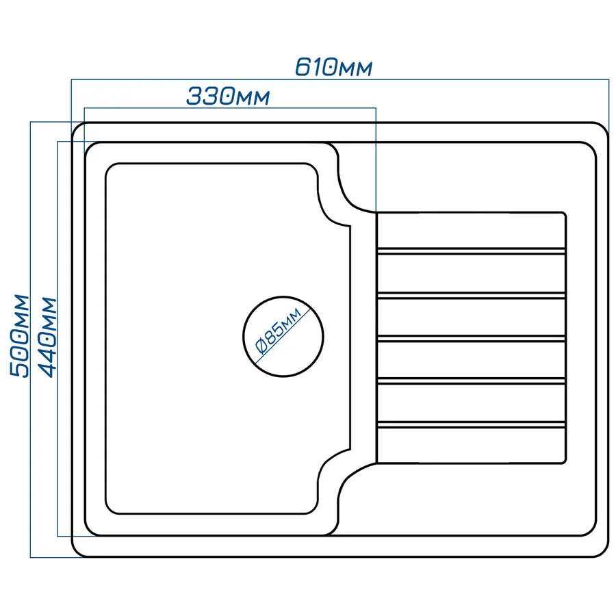 Гранітна кухонна мийка Valetti Europe модель №12 терра 62*50