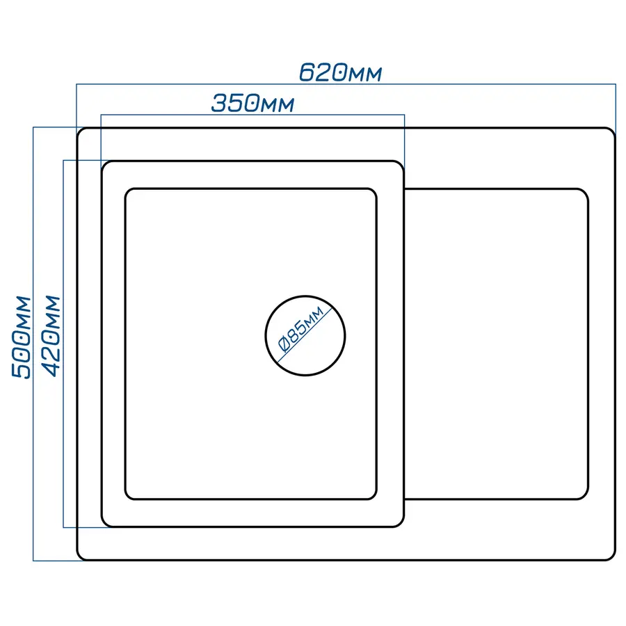 Гранітна кухонна мийка Valetti Europe модель №26 чорна 62*50