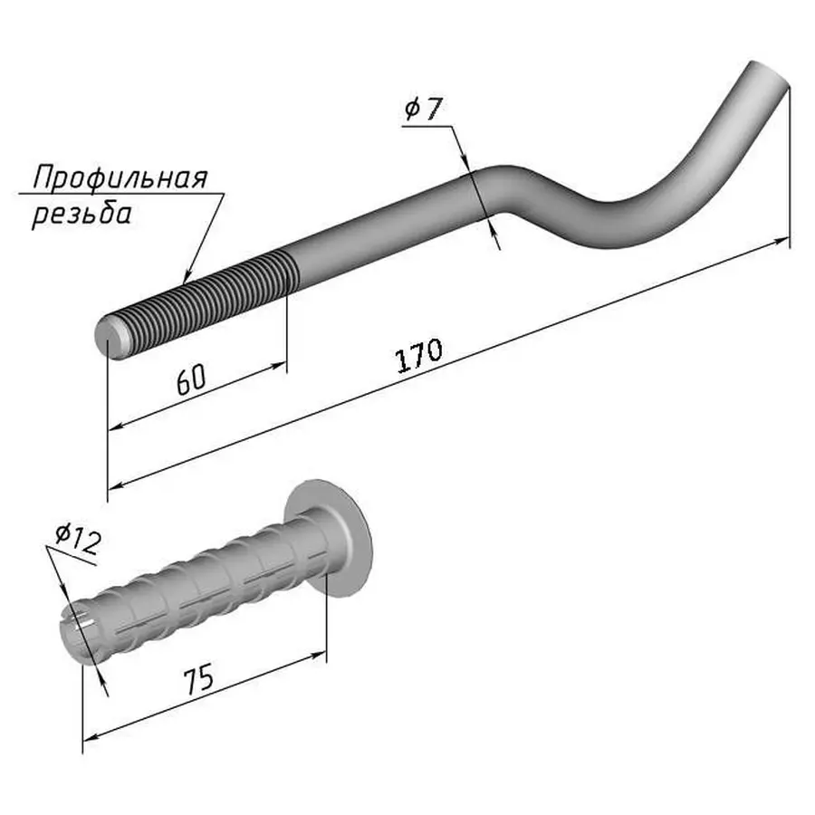 Кронштейн секційного радіатора CRISTAL NS-1011B штирьковий білий з дюбелем ф7х170мм (кратно 2)