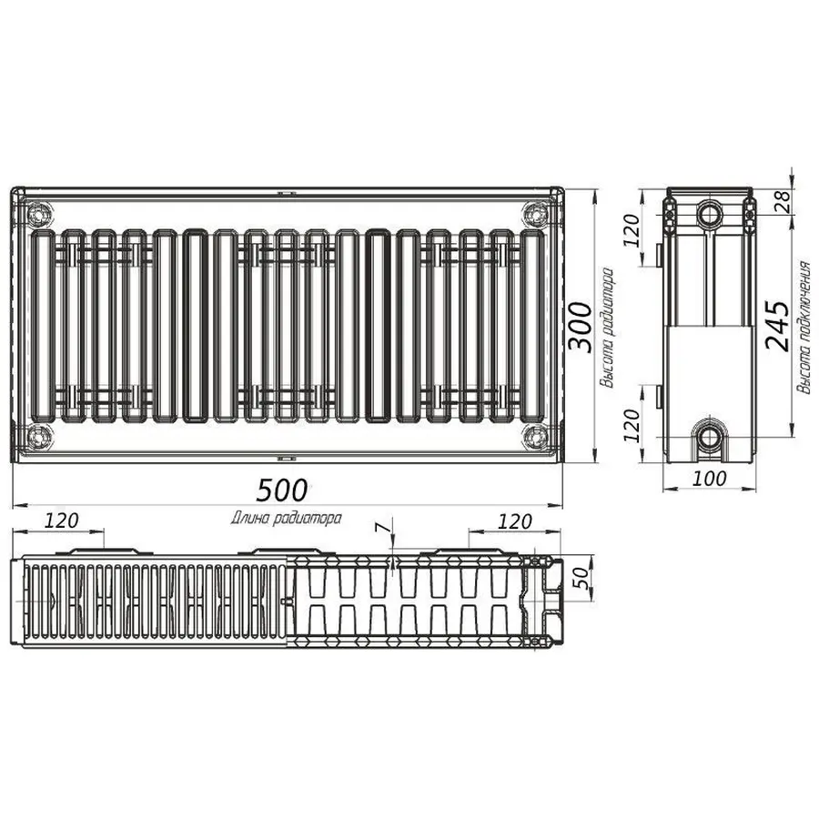 Радіатор сталевий панельний KALDE 22 бок 300x500