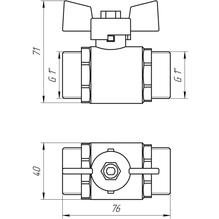 Кран кульовий прямий Q PROFESSIONAL 1″ ЗЗ КБ PN40 Q153