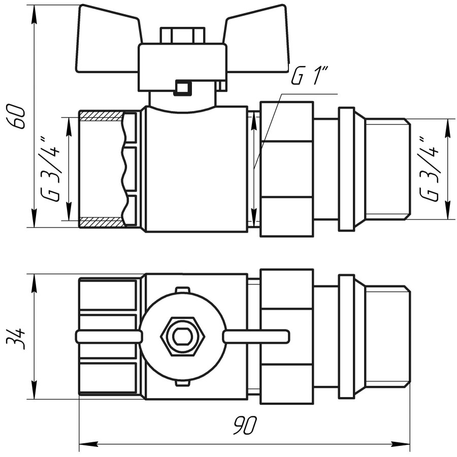 Кран кульовий з американкою Q PROFESSIONAL QP003 PN40 3/4″ антипротікання, Білий метелик