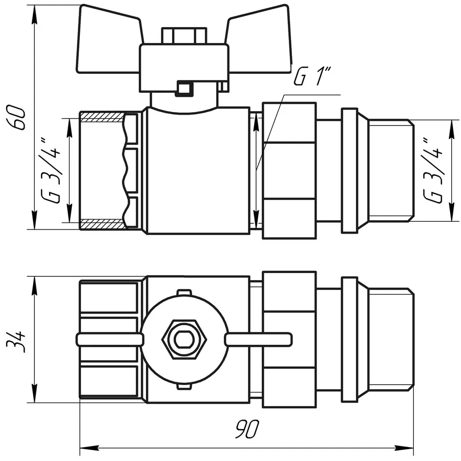 Кран кульовий з американкою Q PROFESSIONAL QP003 PN40 3/4″ антипротікання, Білий метелик
