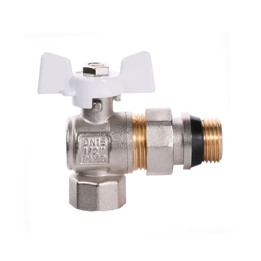 Кран кульовий кутовий з американкою Q PROFESSIONAL QP004 PN40 1/2″ антипротікання, Білий метелик