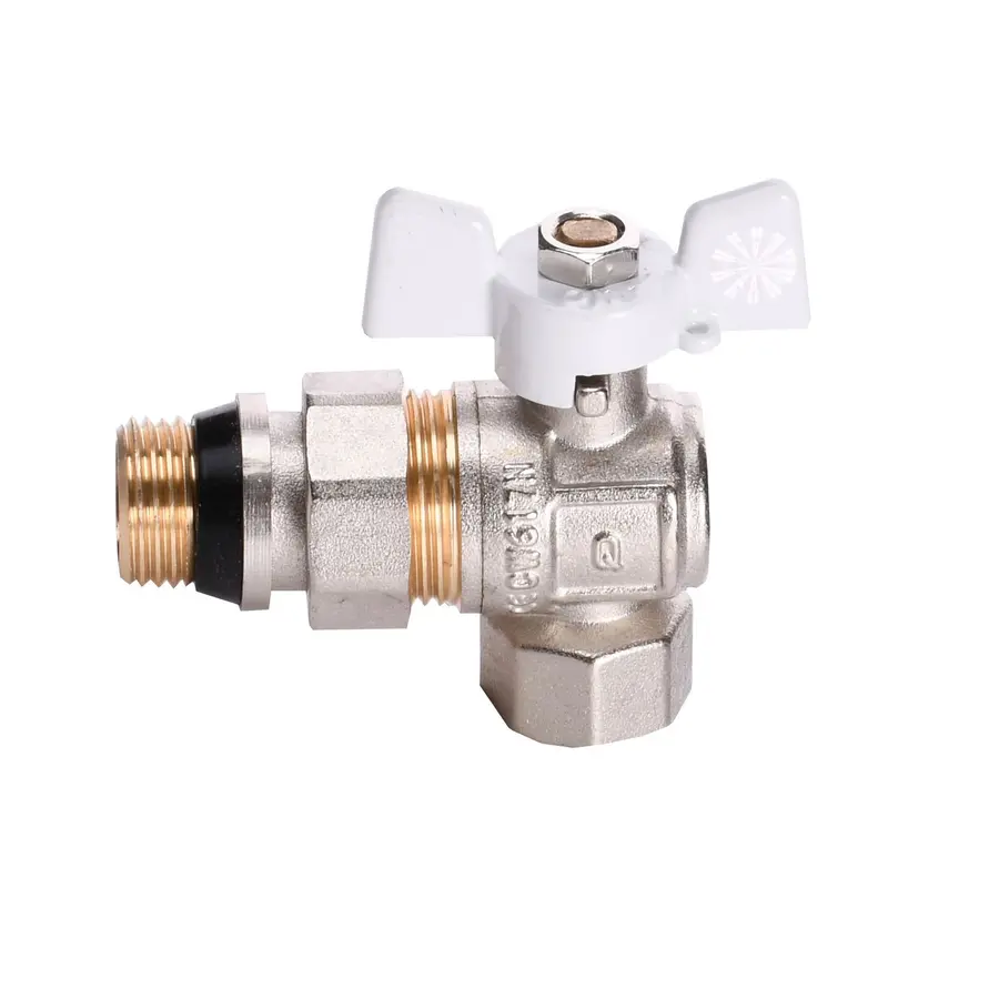 Кран кульовий кутовий з американкою Q PROFESSIONAL QP004 PN40 1/2″ антипротікання, Білий метелик