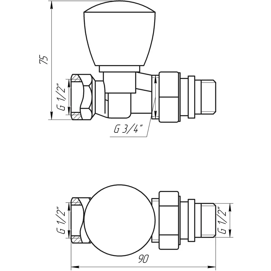 Кран радіаторний прямий SOLOMON 1/2″ з гумовим ущільнювачем 161404 верх
