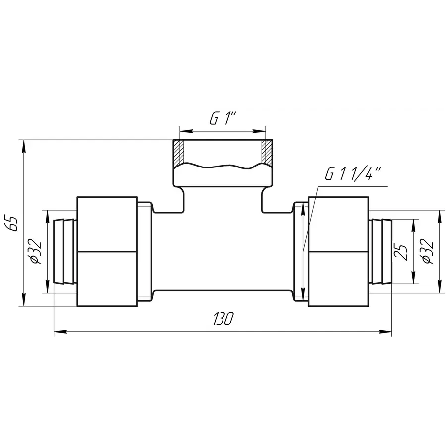 Трійник із внутрішньою різьбою APE ITALY 732 L 32х1″x32