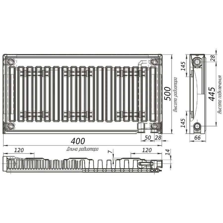 Радиатор стальной панельный KALDE 11 низ 500x400
