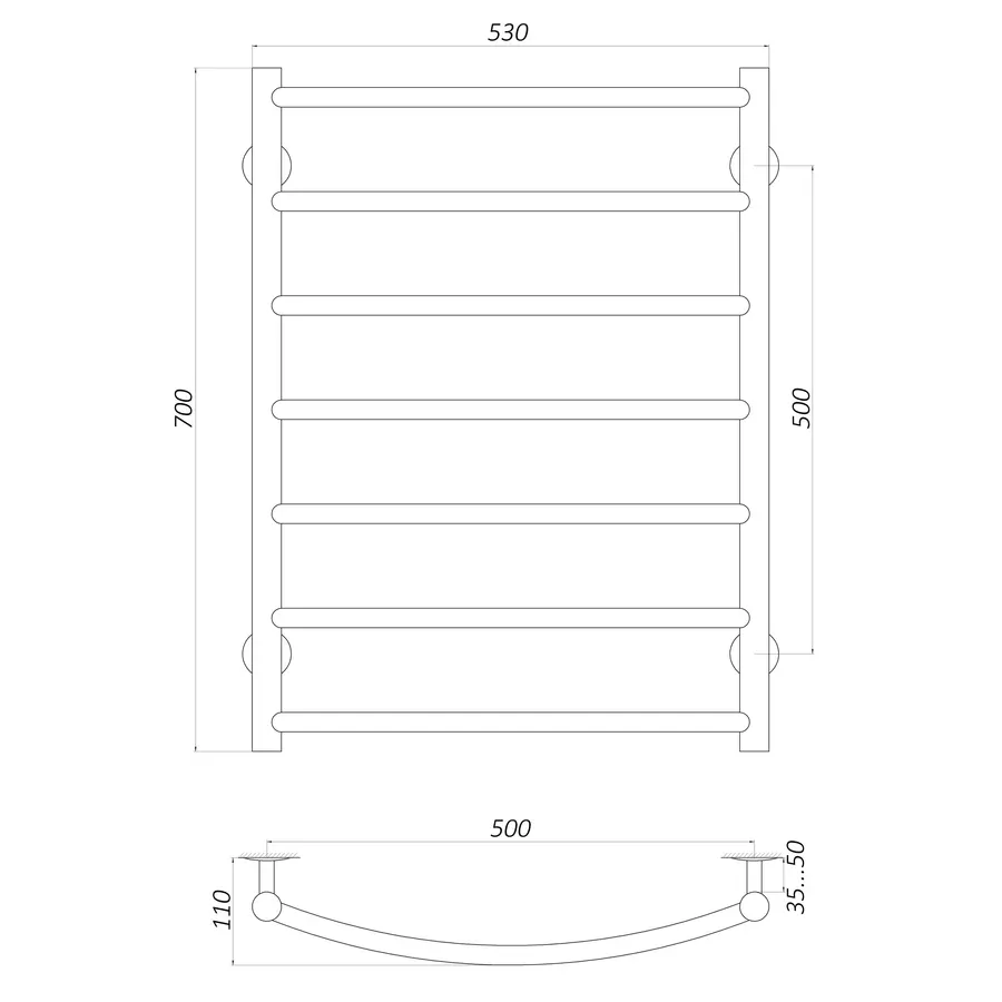 Полотенцесушитель UNIO LD W 700-500-7 Лесенка Дуга вода