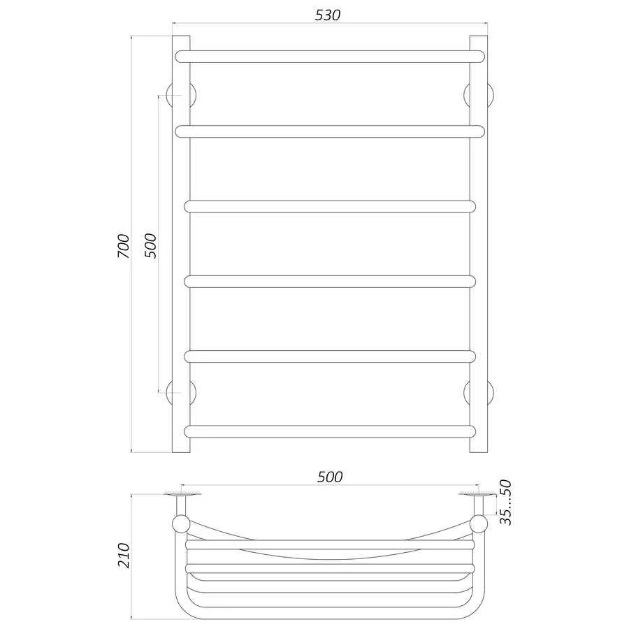 Полотенцесушитель UNIO Op ER 700-500-6 Оливия с полкой электро