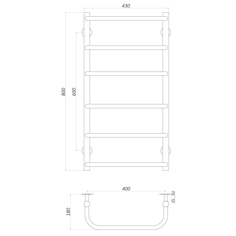 Рушникосушарка UNIO LS W 800-400-6 Драбинка Скоба вода