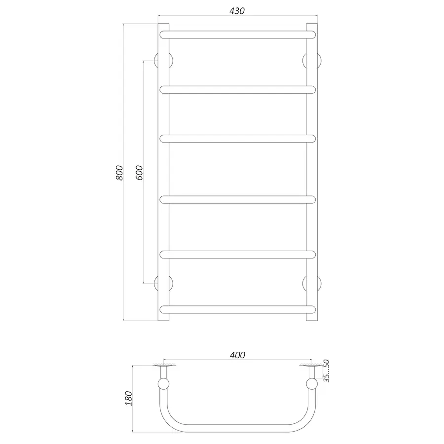 Полотенцесушитель UNIO LS W 800-400-6 Лесенка Скоба вода