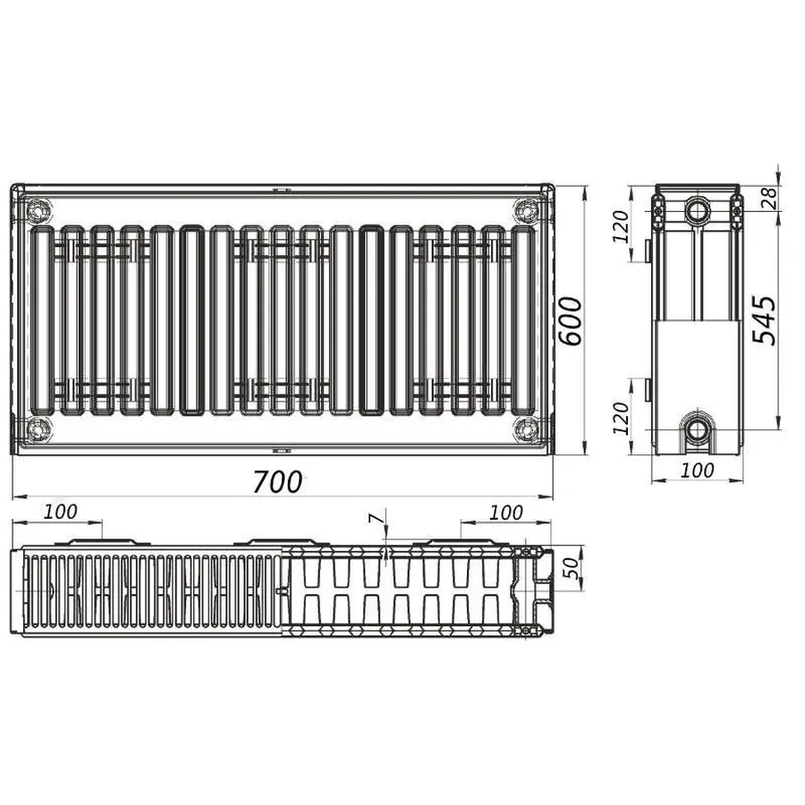 Радіатор сталевий панельний FORNELLO 22 бок 600x700
