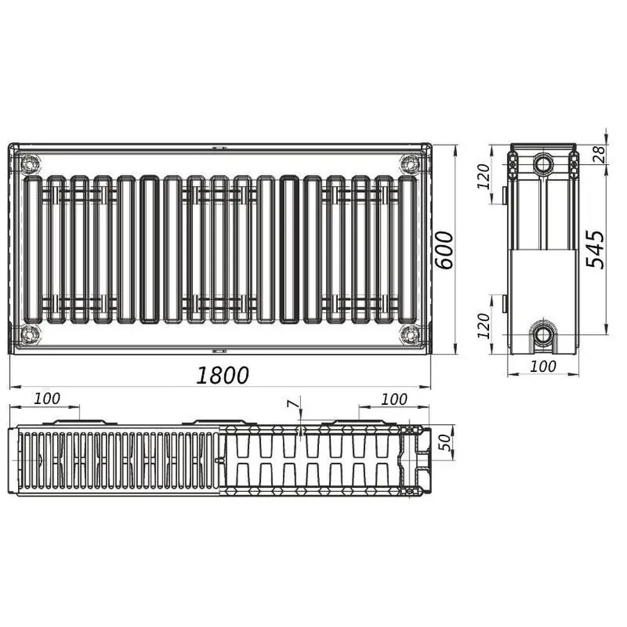 Радіатор сталевий панельний FORNELLO 22 бок 600х1800