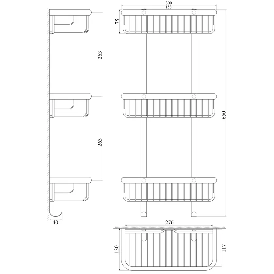Полочка в душевую TOPAZ 4103-прямая Тройная латунь (300 * 130 * 650мм)