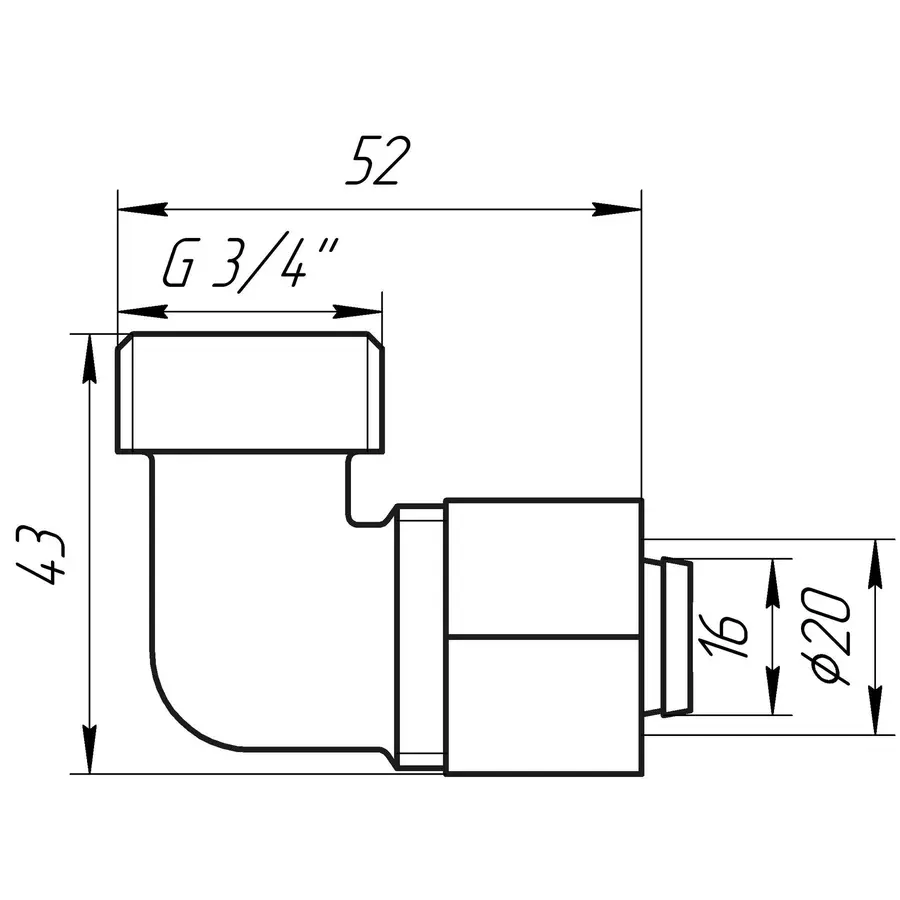 Кутник із зовнішньою різьбою APE ITALY 753 L 3/4″х20