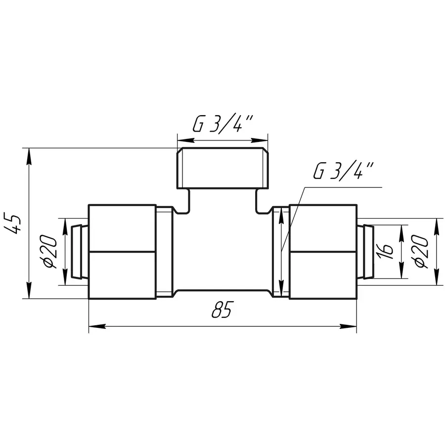 Трійник із зовнішньою різьбою APE ITALY 733 L 20х3/4″x20
