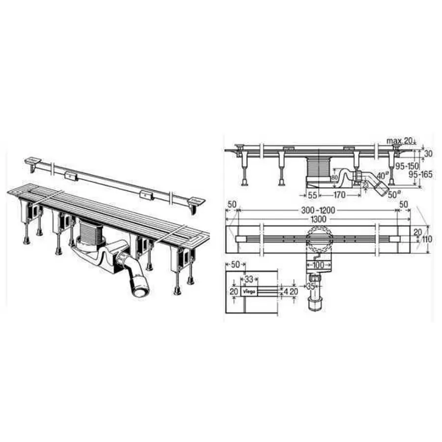Душовий лоток Advantix Vario (комплект) матовий, 30-120 см VIEGA 704353
