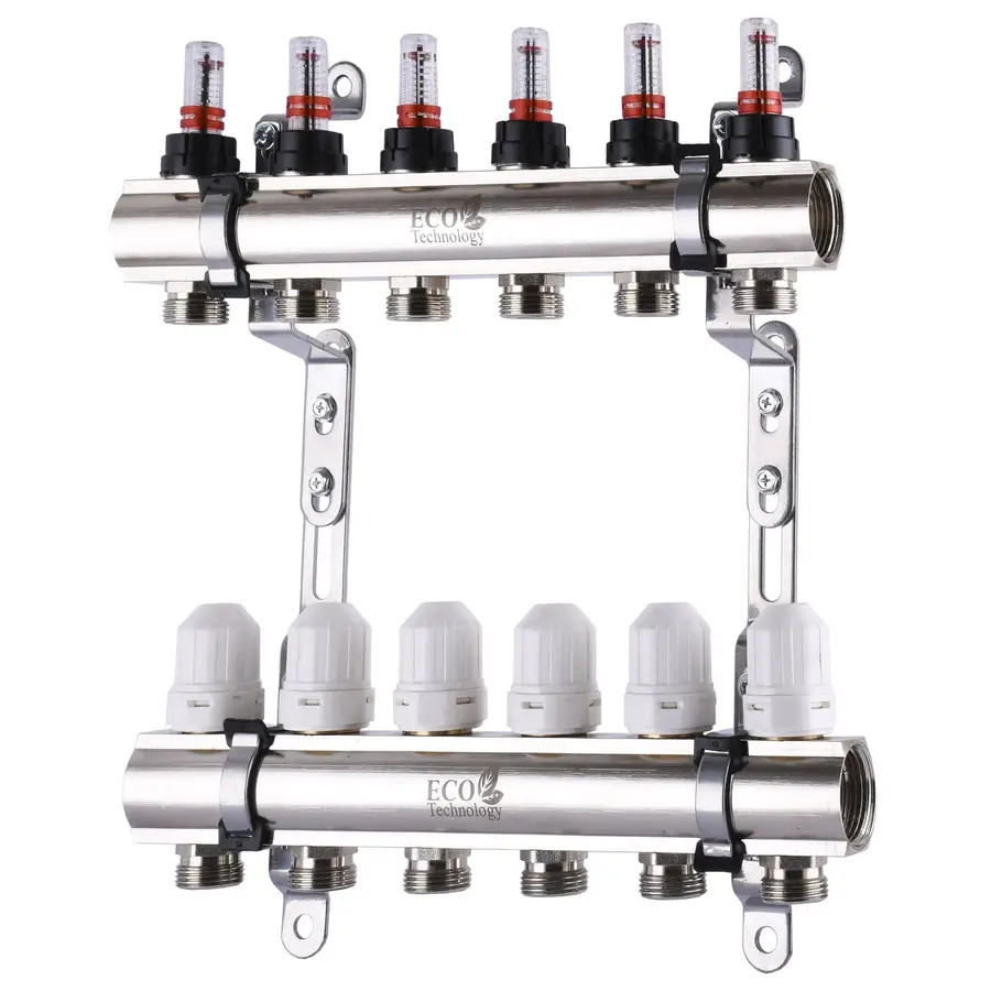 Коллектор с измерителем затрат, регуляторами и креплением ECO 001D 1 "x6