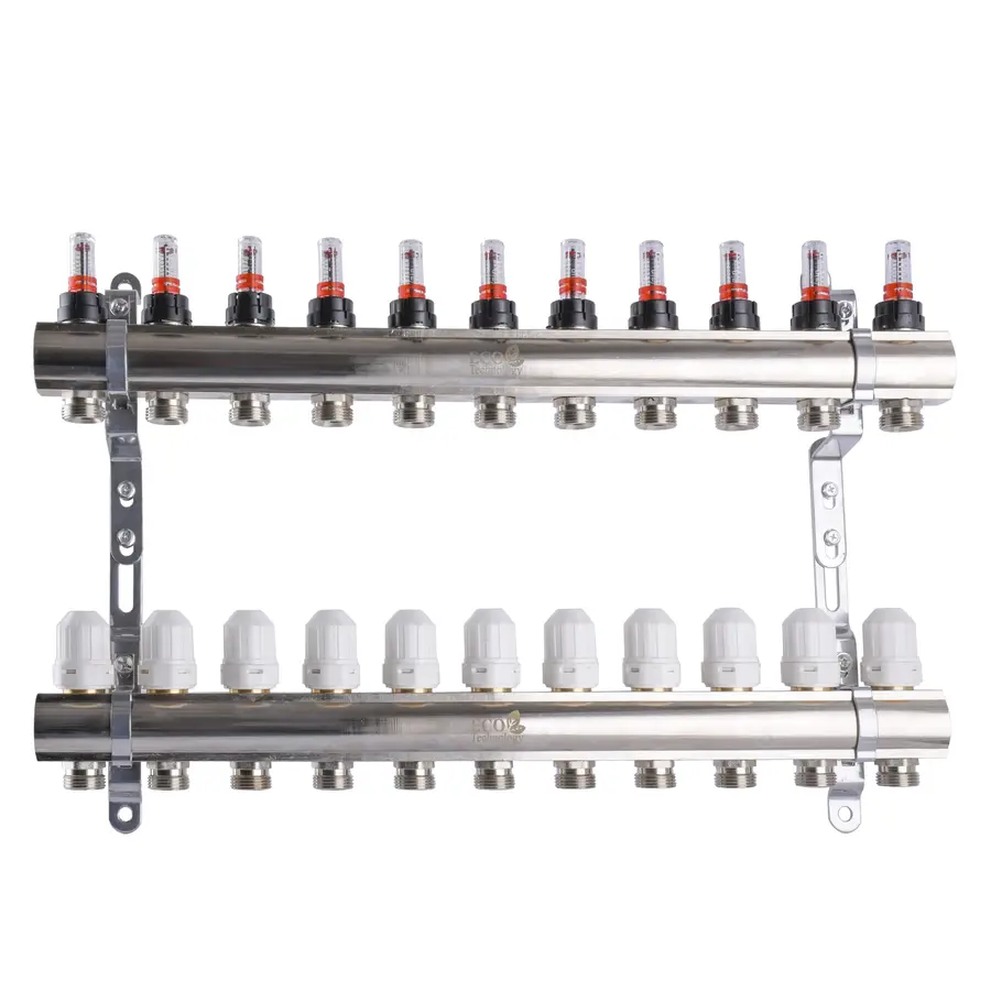 Колектор з вимірювачем витрат, регуляторами та кріпленням ECO001D 1″x11