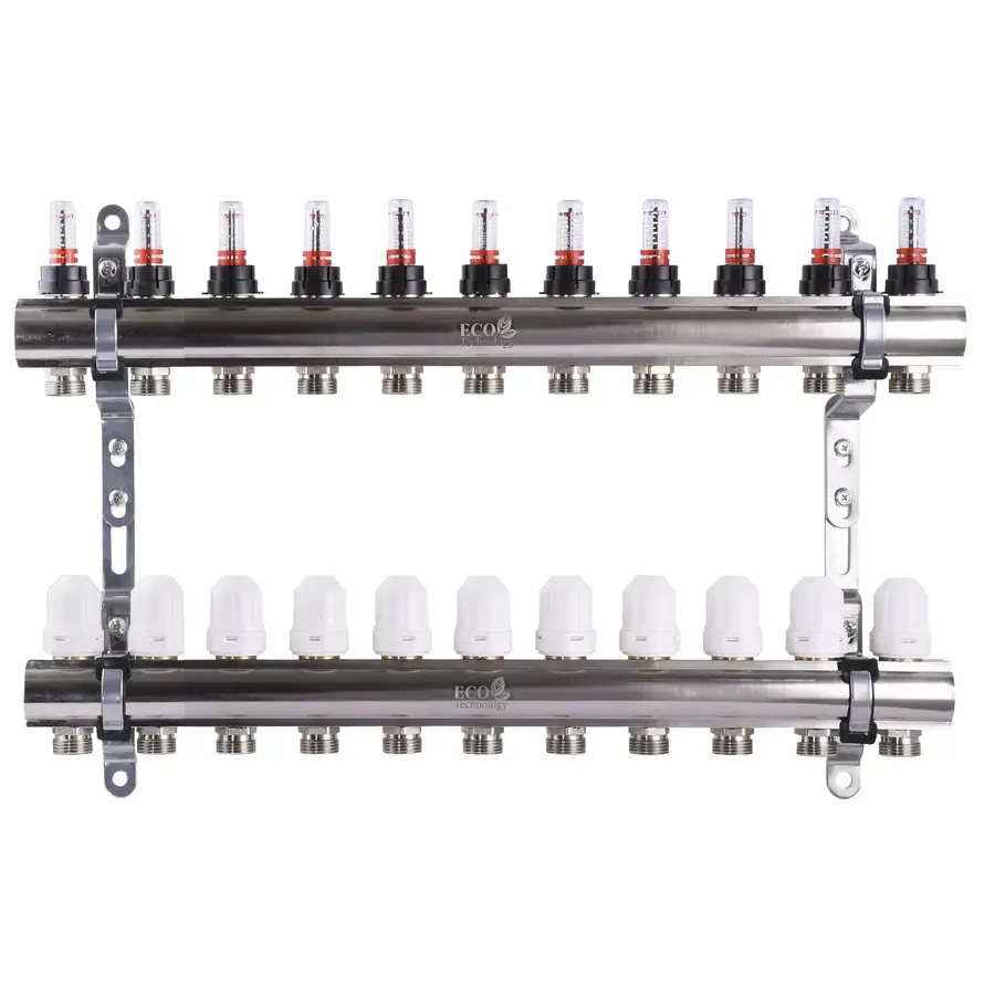 Колектор з вимірювачем витрат, регуляторами та кріпленням ECO001D 1″x11