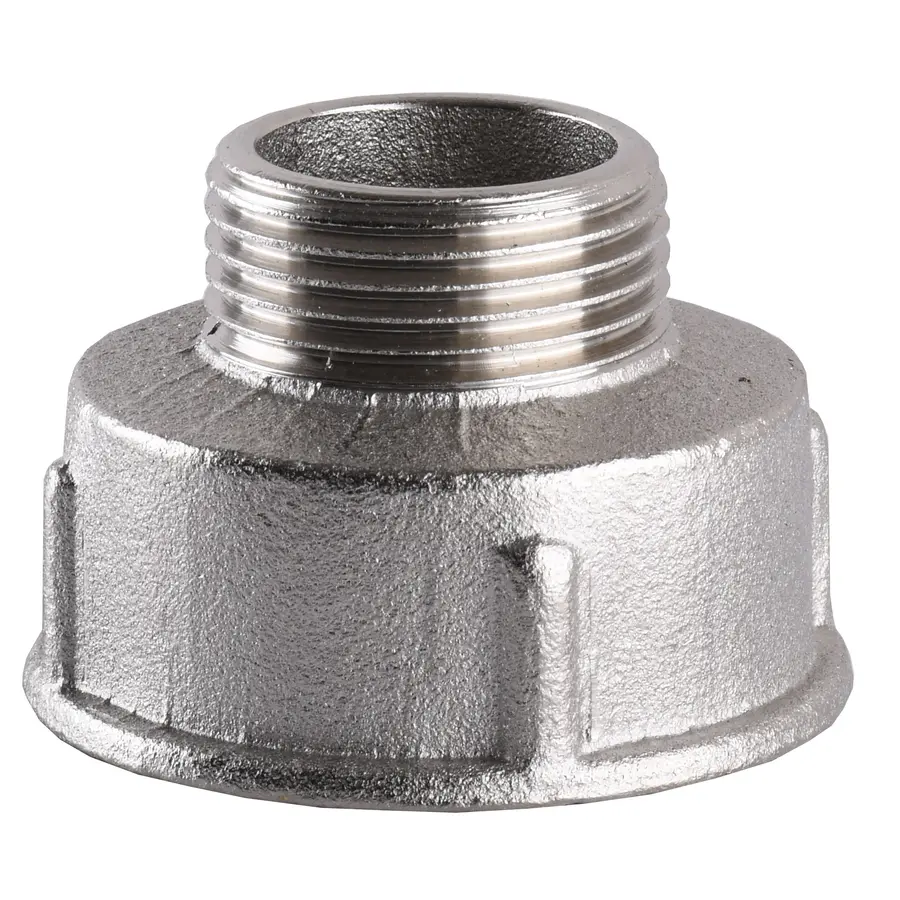 Перехідник редукційний нікельований 1 1/2″ВР х 1″ЗР штампований А0606А(нк)