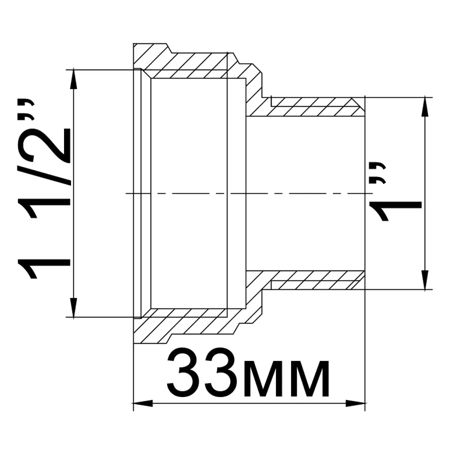 Перехідник редукційний нікельований 1 1/2″ВР х 1″ЗР штампований А0606А(нк)