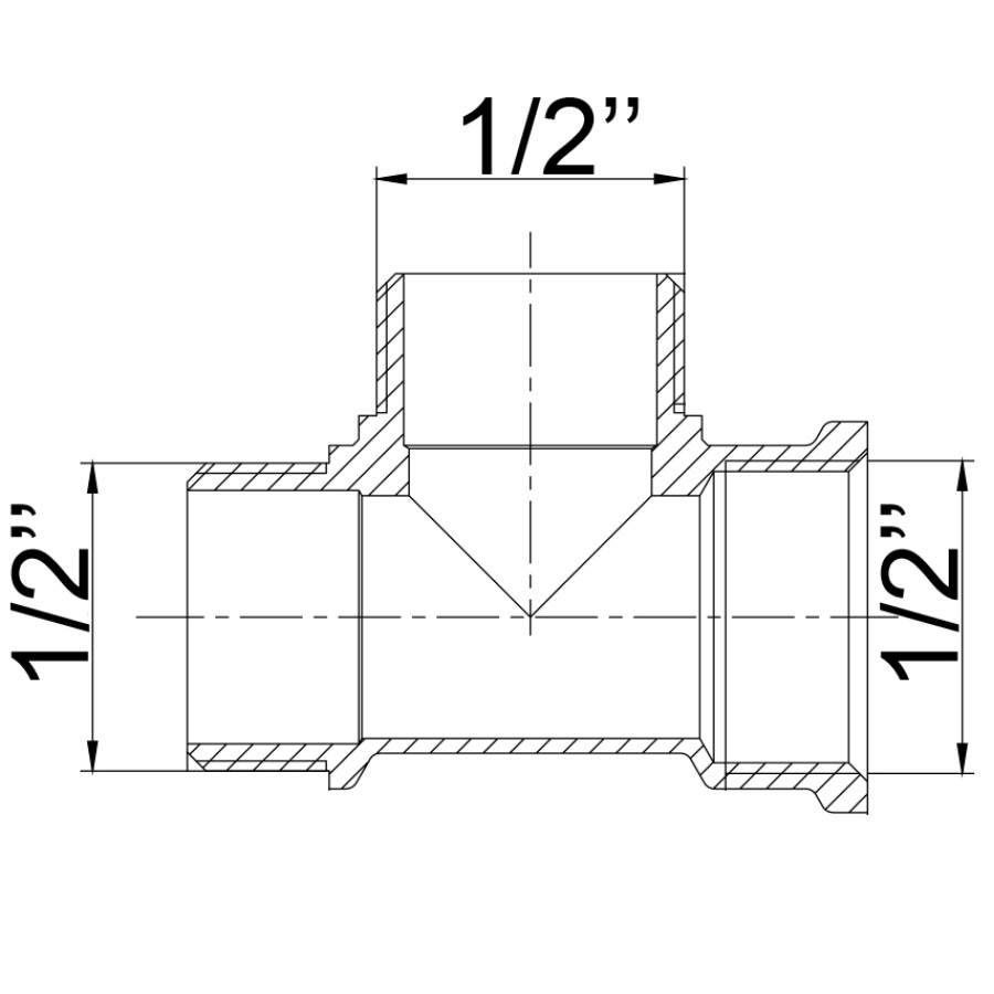 Трійник нікельований 1/2″ВР х 1/2″ЗР х 1/2″ЗР штампований А0204А(нк)