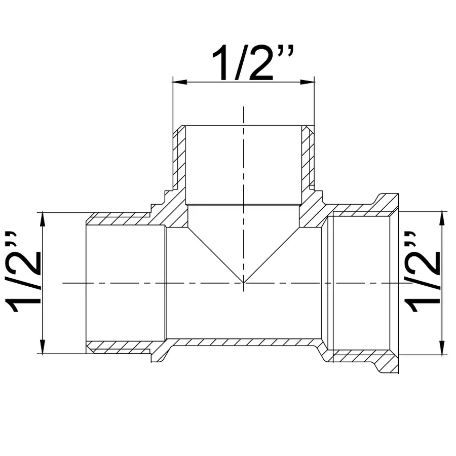 Трійник нікельований 1/2″ВР х 1/2″ЗР х 1/2″ЗР штампований А0204А(нк) VA